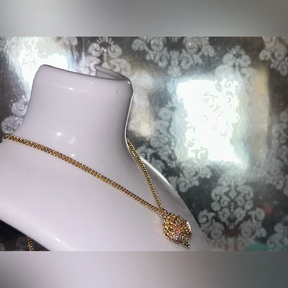 Kurt Geiger Pave Eagle Necklace  gold chain & multicolored dust bag, gift boxNWT - Picture 3 of 11